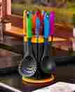 891672-8kq9 11-pc Kitchen Combo Set Multicolored Knife And Utensil Rotating Stand