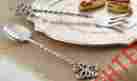 463m001 Mud Pie Fleur De Lis Metal Servers 2 Piece Set Dining Salad Meat Casserole 718540197080