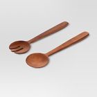 492001118318 Threshold Wood Slotted Spoon Set Brown