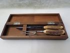 A1869 Handle Xx Carving Fork Set Case Vintage Horn Knife Stag