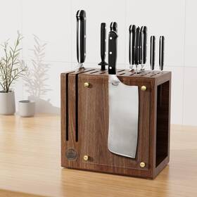 Kb-1127 Actese Magnetic Knife Block With Glass Cover Universal Walnut Wood ... Fast Ship