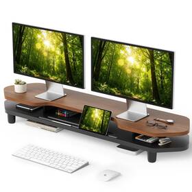 Afooyo Xsq043-walnut Dual Monitor Stand Riser 39.4 Inch Large With Storag... Fast Ship