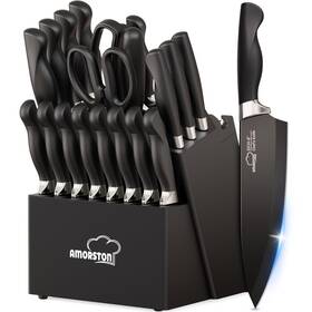 A66.k21097t-1 Amorston Knife Set 21 Pieces Kitchen With Block And Sharpener Ult