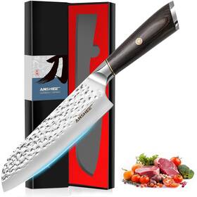 Anshee Aspcs-2024-rks08 7 Inch Japanese Santoku Knife - Hammered Finish High-carbon Stainless Steel P