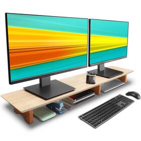 Aothia 979391680037 Large Dual Monitor Stand Riser Solid Wood Desk Shelf With Eco Cork Le