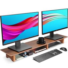 Aothia 979391680044 Solid Wood Dual Monitor Stand Riser For Desk 43 Inch Black Walnut Com