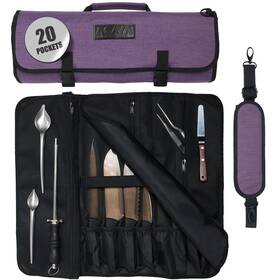 02-asaya Asaya 649754102259 Chef Knife Roll Bag - 20 Total Pockets For Knives And Kitchen Utensils
