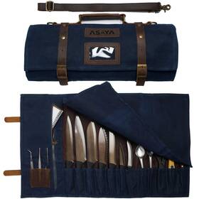 Ecwckr15s5 Asaya Waxed Canvas Knife Roll - 15 Slots Card Holder And Large Zippere