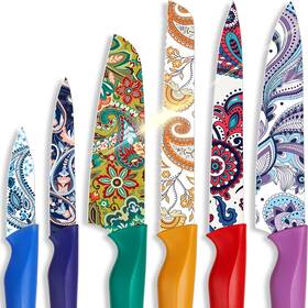 Usa60.k12082p Astercook Paisley Pattern Knife Set With Cover Dishwasher Safe Colorful Kniv