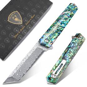 Dmws1c Aubey Damascus Pocket Knife With Clip Sharp Tanto Blade Vg10 Core Foldi