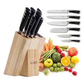 Knf-s-001-sb Ausker Kitchen Knife Set Block With Sharpener Chef Santoku Paring Utility Carvi