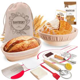 C1-9inr Bantbskt 10ino Set Banneton Bread Proofing Basket Sourdough Starter Kit 10ftft Oval And 9ftft Ro
