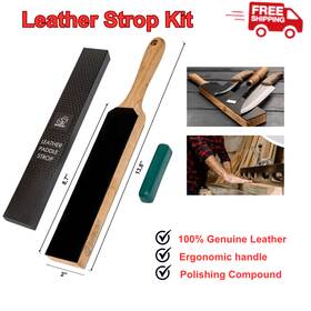 Ls4p1 Beavercraft Ca Leather Strop Kit With Polishing Compound - 14in Knife Sharpener For Razor Edges