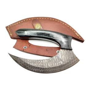 Bf76377232323 Blade Frenzy Damascus Steel Ulu Knife With Sheath 6 Inch Perfect Pizza Cutter Rocker Chopper