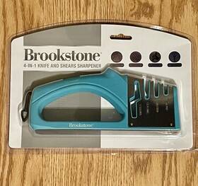 13bp402bl Brookstone 4-in-1 Knife And Shear Sharpener Non-slip Easy Grip Handle Blue New