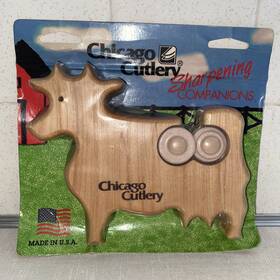 84cow Chicago Cutlery Vintage Wooden Cow Knife Sharpener New Sealed Deadstock