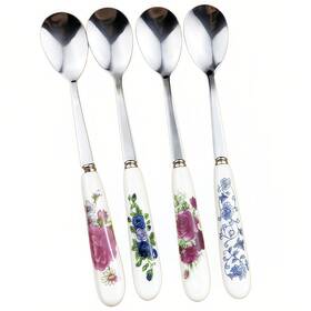 Chinshwehaw 768924474498 4-in-1 Stainless Steel And Ceramic Coffee Spoon Set - Elegant Floral Handle Tea
