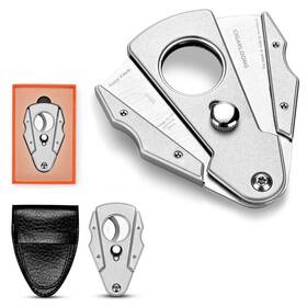 Cigarmall 650380033459 Cigar Cutter Stainless Steel Double Sharp Blade Safe Cut Lock Leathe