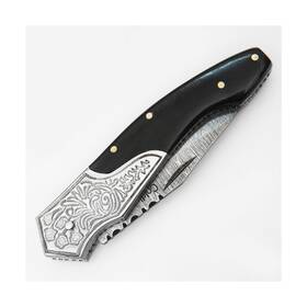 Coldland Knives 794461724376 Damascus Pocket Knife - 7.5 Inch Folding With Buffalo Horn Han