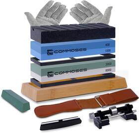 Commoses 445031171160 Whetstone Knife Sharpening Set With Bamboo Base And Accessories