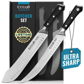 Cutluxe 855532008563 Butcher Knife Set Cimeter Breaking And Bullnose Carving Knives For
