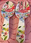 Cynthia Rowley Melamine Salad Serving Set Fork Spoon Tropical Flamingos