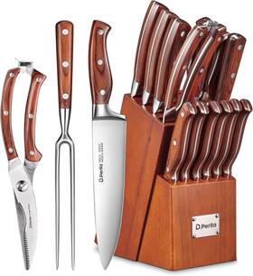 Sdwd-s277 D.perlla Knife Set With Block 16 Pcs Stainless Steel Kitchen Sharpener