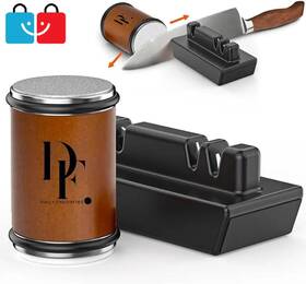 Daily Favorites 753386281715 5 In 1 Rolling Knife Sharpener Kit Wood Handle Stainless Steel Dual Angle Slots