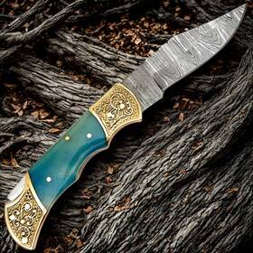 Deer Edge 850051016341 Handmade Damascus Pocket Knife For Men - Folding Hunting Kni