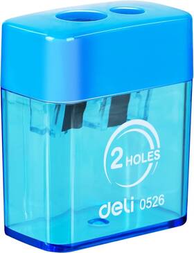 E0526 Deli Manual Dual Holes Pencil Sharpeners With Lid Colored For Kids And Random
