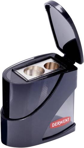 2306123 Derwent Twin Hole Pencil Sharpener Black 11.5mm And 8.25mm Twin-hole