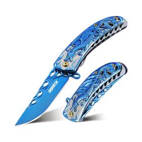 Dp8080-bl Dispatch Pocket Knife For Men Women With Clip Cool Folding Dragon