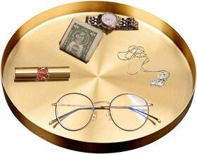 Tt1747 Dklechui Beautiful Stainless Steel Round Tray - Gold Jewelry Dish And Makeup Organizer F