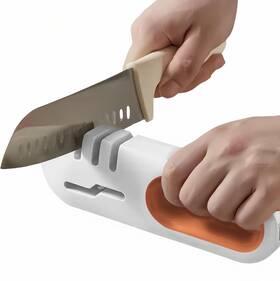Dz04 Dzmbv 4 In 1 Knife Sharpener With Sharpening Slots And Grip White Orange