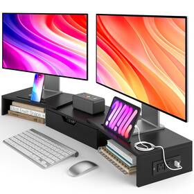 45130-01if Elephance Dual Monitor Stand With Usb Ports Wood Computer Riser
