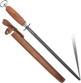Elephas Plus 734383811402 Honing Steel Knife Sharpener Wooden Handle Rod 12 Inch Sharpening Mahogany
