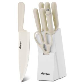 Elq0078 Elitequo 8 Piece Kitchen Knife Block Set With Sharpener Dishwasher Safe German Stainle