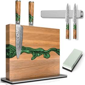 Rm-kb70 Emojoy Magnetic Knife Block With Sharpening Stone And Stainless Steel
