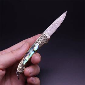 Epichao 742404686588 Damascus Portable Edc Folding Pocket Knife Abalone Shells Handle Small