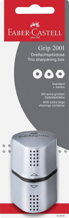 Fc283898az Faber Castell Faber-castell Grip Trio Pencil Sharpener - Grey 3-in-1 Artist Gray