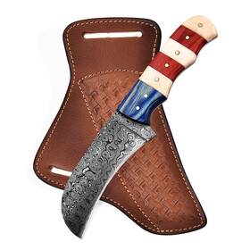 Falcon7863 Falcon Knives Handmade Damascus Steel Lineman S Hawkbill Knife With Leather Sheath Fixe