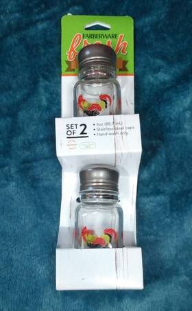 5170430 Farberware Fresh Salt And Pepper Shakers Painted Roosters Clear 3 Oz Stainless Top
