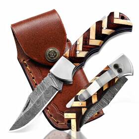 Fk-007 Fiffo Blade Damascus Pocket Knife For Men 6.5 Inch Inches Handmade Folding Wit