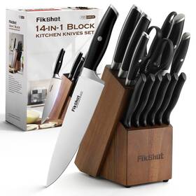 Fst-14m1 Fikshot Knife Set 14-piece Ultra-sharp Full Tang Chef Knives With Block And Sharpener