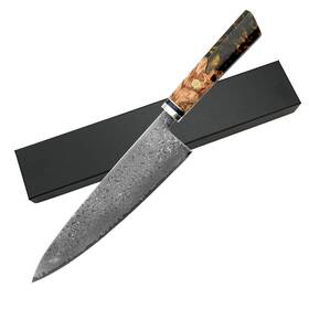 Vg10 Fu-glby J047 8 Inch Kiritsuke Knife Unique Stablized Wood Resin Handle Damascus 67 La