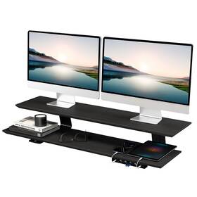 Ms-dtw-001 Furnny 2-tier Dual Monitor Riser With 6-port Hub 39.4 Inch Extra Wide Solid Wood Pl