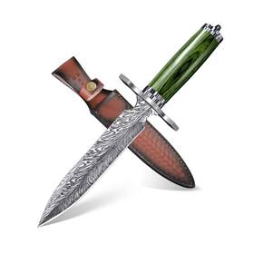 Xp-ok-01 Fusionkei Fixed Blade Knife With Leather Sheath Survival Camping Damascus Feather Kniv