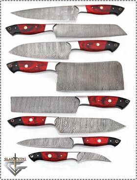 Gladiatorsguild 656884098451 G16red- Professional Kitchen Knives Custom Made Damascus Steel Pcs Of Profess