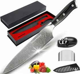 Glowbobo 797457797361 8 Inch Chefs Knife High Carbon Stainless Steel Kitchen With Sharpener