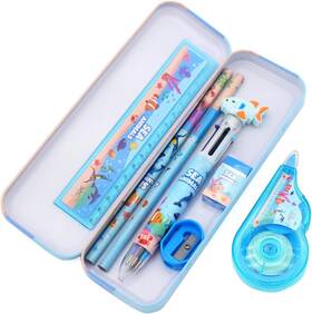 8021 Gosyfeti 8 Pieces Stationary Set For Primary School Students Pupil Medium Blue